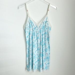 Lily Pulitzer L Seashell Floral Cotton Strappy V-Neck Nightgown Lace White Aqua